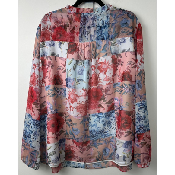 Soft Surroundings Women’s 3X Anastasia Blue Floral Patchwork Blouse Button A34 - Picture 5 of 8
